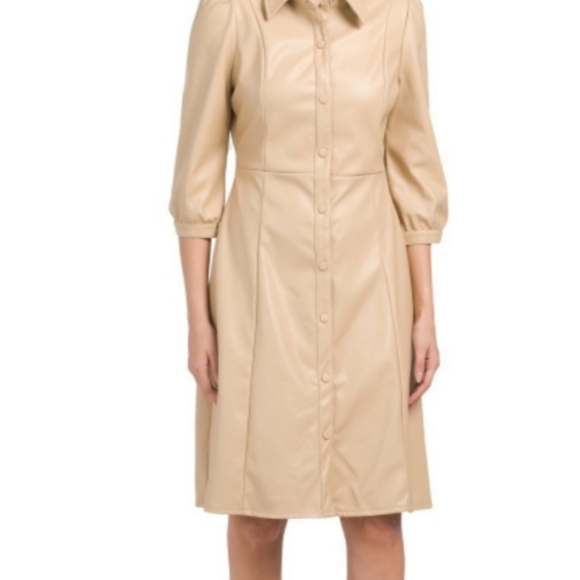 Ellen Tracy Soho Faux Leather Shirtdress - Picture 11 of 12